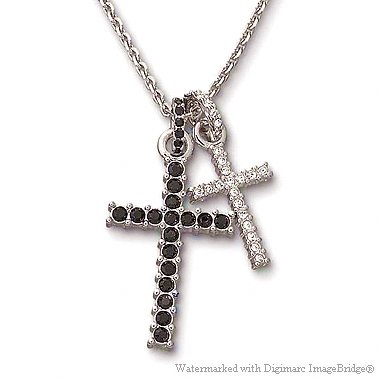 スワロフスキー Swarovski ツイン・クロスペンダント（クリスタル＆ジェット／シルバー）｜おしゃれなレディースアクセサリー